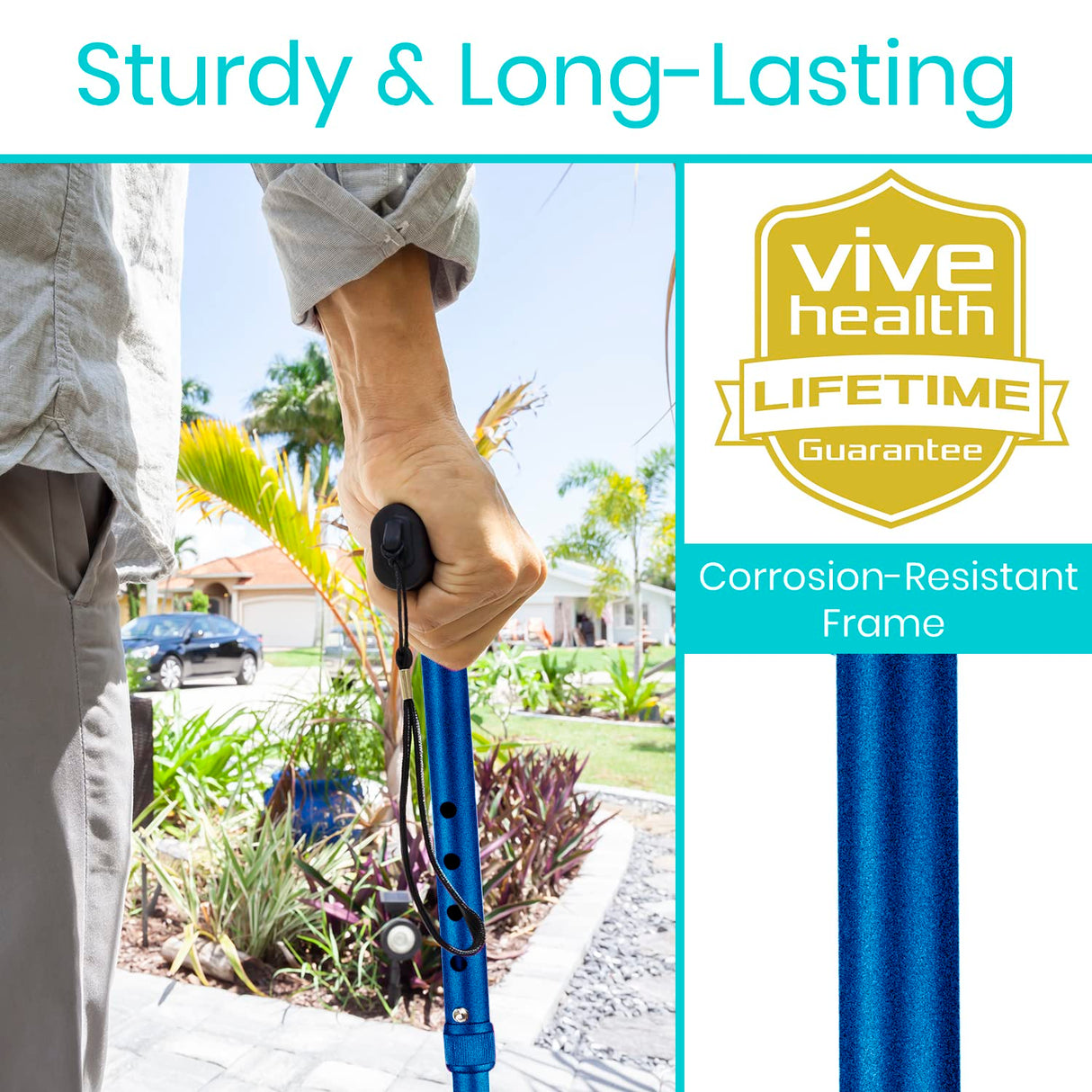 Vive Folding Cane - Foldable Walking Cane for Men, Women - Fold-up, Collapsible, Lightweight, Adjustable, Portable Hand Walking Stick - Balancing Mobility Aid - Sleek, Comfortable