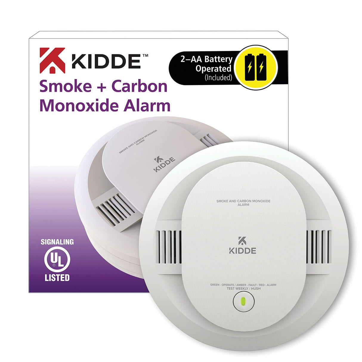 Kidde Smoke Detector, 10-Year Battery, LED Indicators, Replacement Alert, Test-Reset Button & Smoke & Carbon Monoxide Detector, AA Battery Powered, LED Warning Light Indicators