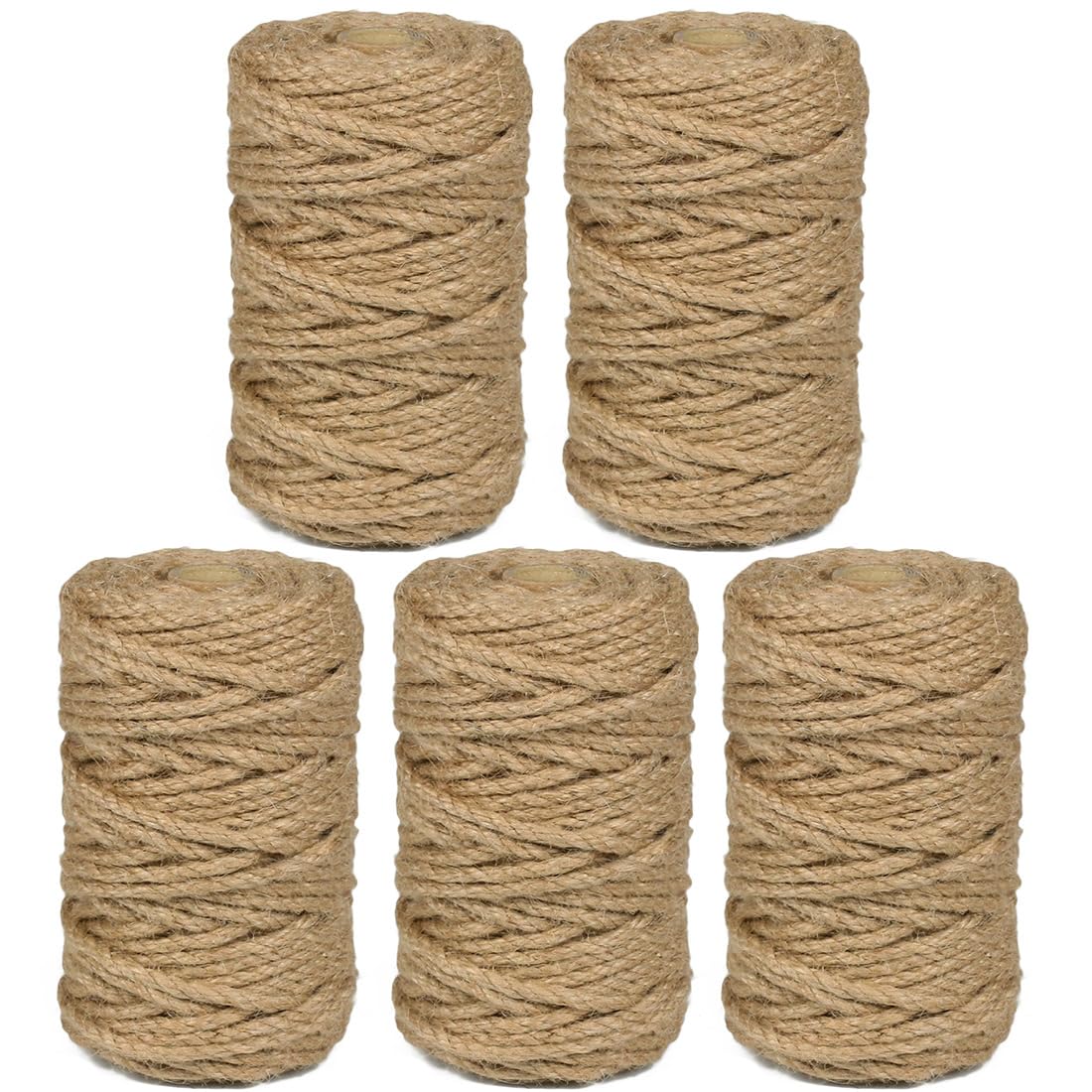 PerkDecor 5Pack 5mm Natural Jute Twine Rope 525 Feet Twisted Heavy Duty Thick Twine for Cat Scratching Post Tree Craft Projects Garden Home Decoration Packing Bundling (Brown-105Feet/Roll)