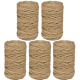 PerkDecor 5Pack 5mm Natural Jute Twine Rope 525 Feet Twisted Heavy Duty Thick Twine for Cat Scratching Post Tree Craft Projects Garden Home Decoration Packing Bundling (Brown-105Feet/Roll)
