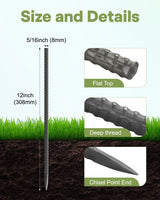 12 Inch Rebar Stakes Heavy Duty, 20 Pack Straight Metal Garden Stakes