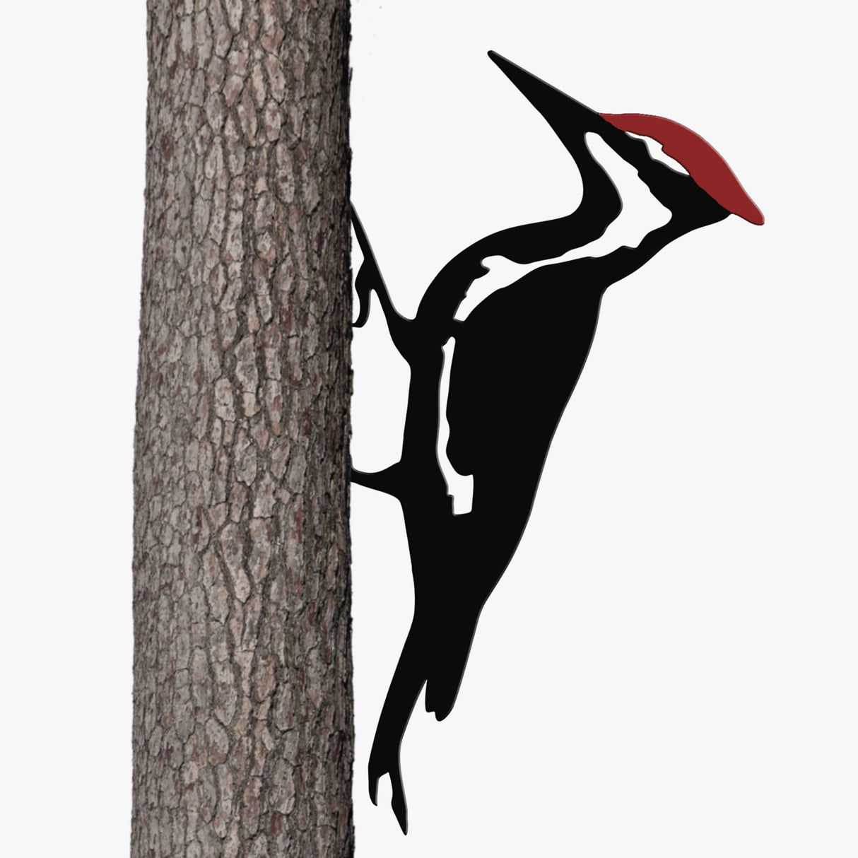 JEWLOVE Woodpecker Metal Yard Decor, Red Head Bird Tree Branch Decoration - Rustic Metal Yard Art for Garden, Fence & Outdoor Decoration