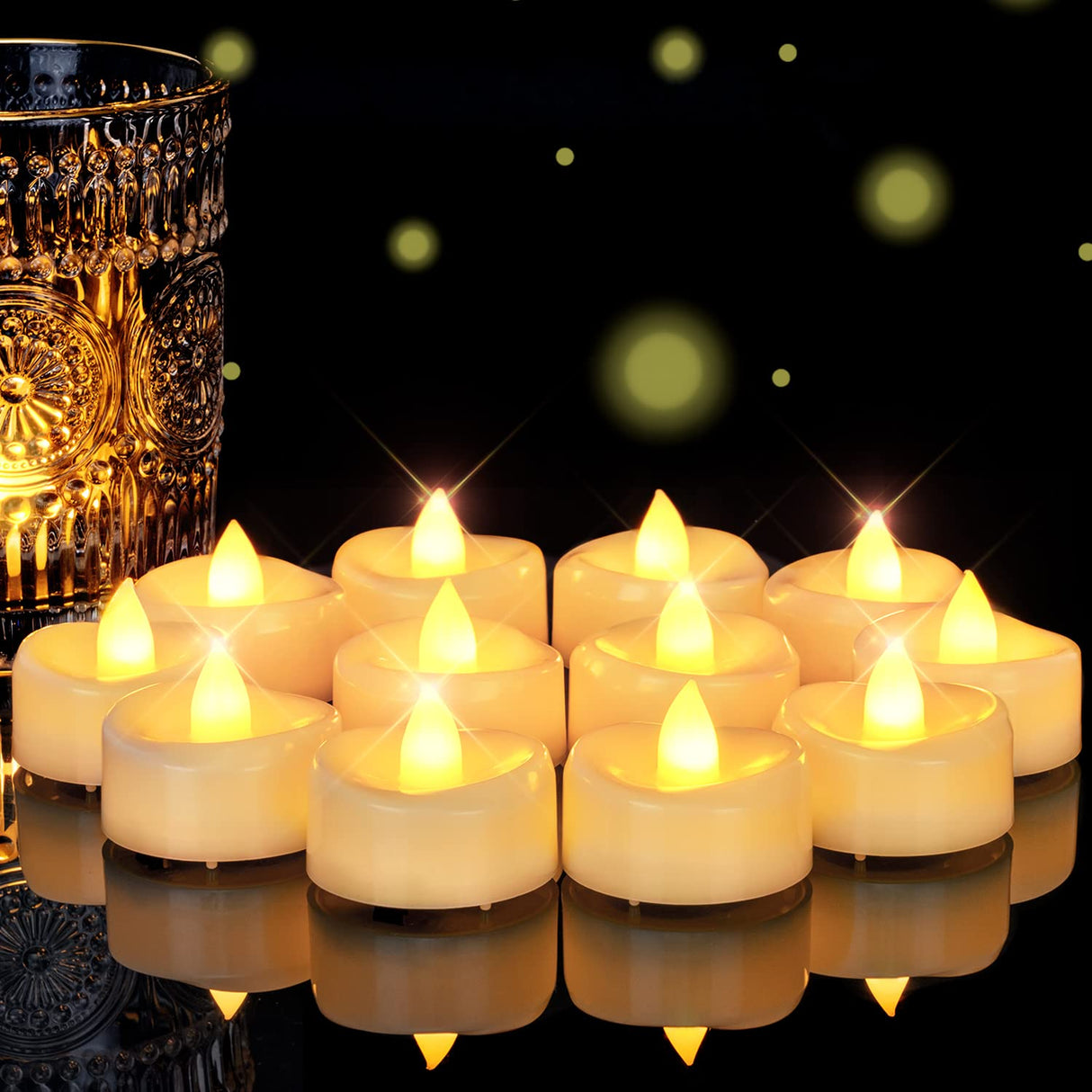 5plots Flameless Candles, 100 Pack LED Tea Lights Candles Battery Operated, Electric Tea Lights, Flameless Tealight Candles for Halloween Diwali Fall Christmas Wedding