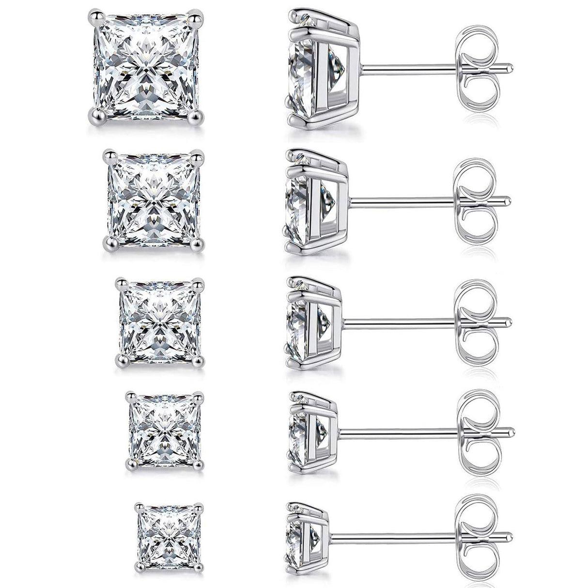 MDFUN 316L Stainless Steel Square Stud Earrings Set for Women Men 3-7MM