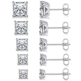 MDFUN 316L Stainless Steel Square Stud Earrings Set for Women Men 3-7MM