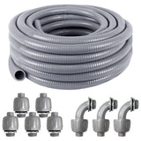 3/4 Inch 25ft Electrical Conduit Kit UL Certification,Flexible Non Metallic Liquid Tight Electrical Conduit,Flexible Metallic Conduit with 5 Straight and 3 90-Degree Conduit Connector Fittings