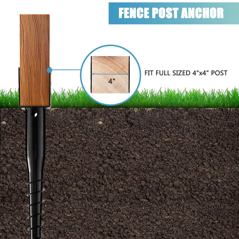 4 x 4 No-Dig Ground Anchor Post Holders, 27" Screw-in Stakes, 4 Pack