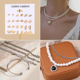 CONGYING 65 Pcs Gold Jewelry Set with 6Pcs Layered Necklace, 11 Pcs anklet and 7Pcs Earring Ear Cuff,11Hoop Earrings,15pcs Rings,15pcs stud earrings Jewerly set for Women Pack for Party GiftL