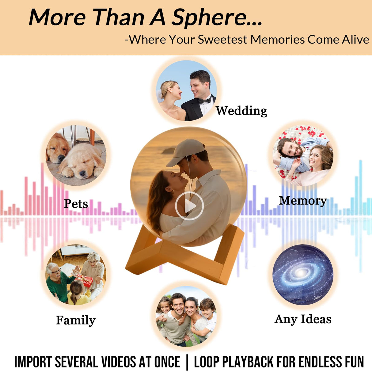 WINSD Memory Sphere Lamp 2.7" Crystal Ball Video Player Memory Orb Lamp Personalized Uploadable Videos & Photos Video Gift for Couples Friends Anniversary Birthday Christmas Gifts