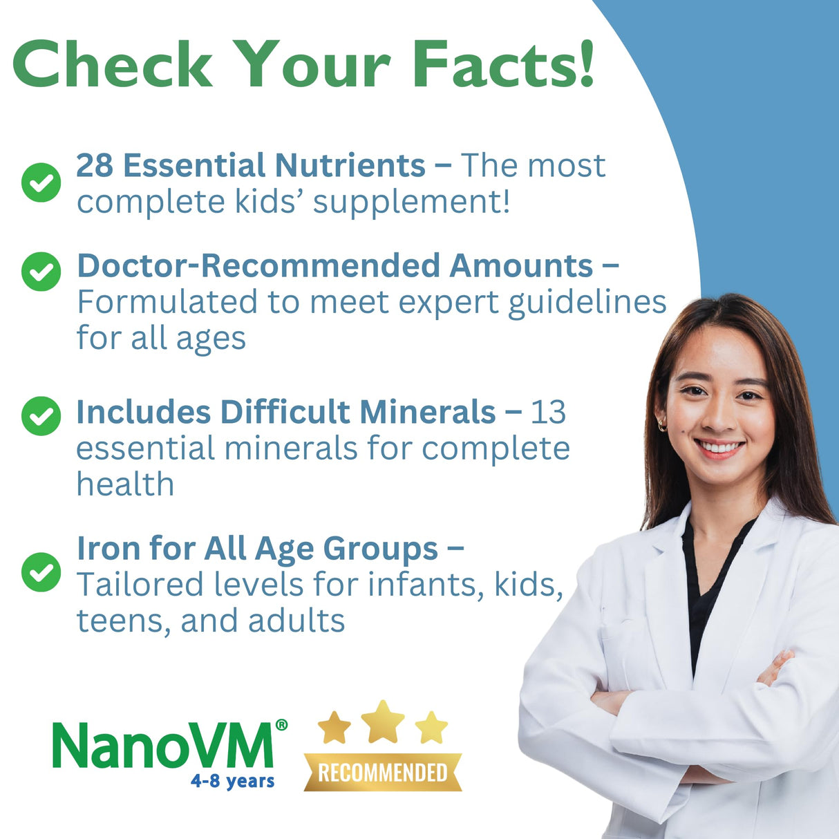 NanoVM 4-8 Years, Allergen-Free Kids Multivitamin, Unflavored Powdered Vitamins, Multivitamin Powder with 14 Vitamins & 13 Minerals, Low-Carbohydrate Vitamin Supplements, 275g - Solace Nutrition