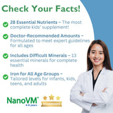 NanoVM 4-8 Years, Allergen-Free Kids Multivitamin, Unflavored Powdered Vitamins, Multivitamin Powder with 14 Vitamins & 13 Minerals, Low-Carbohydrate Vitamin Supplements, 275g - Solace Nutrition