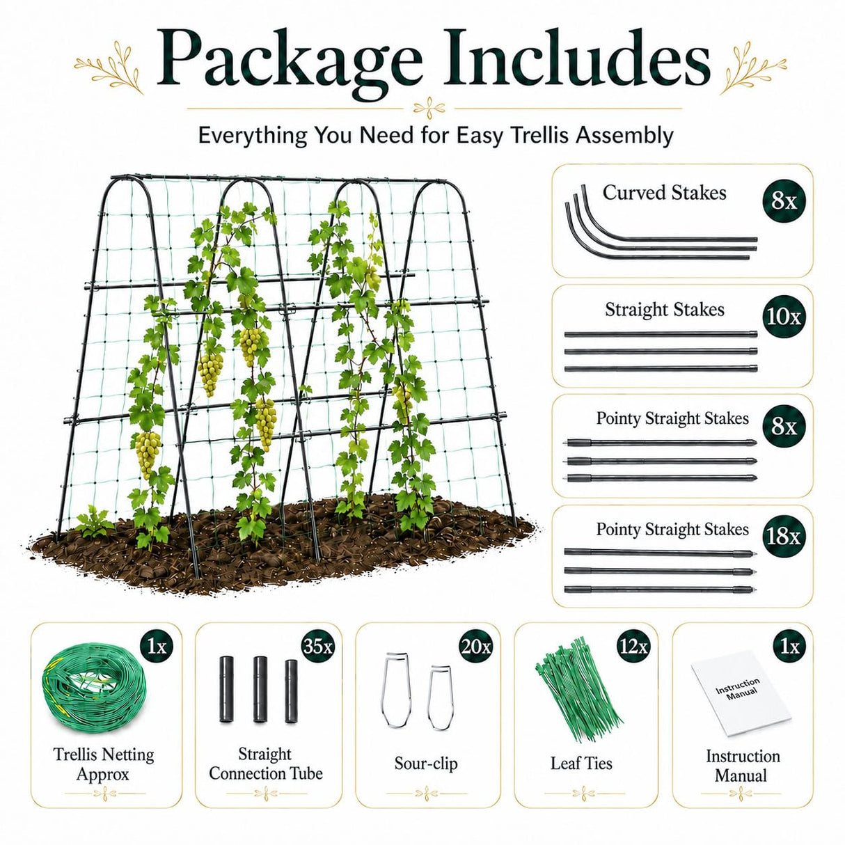 FOLLOOK Cucumber Trellis for Raised Garden Bed, 63x48inch, Black