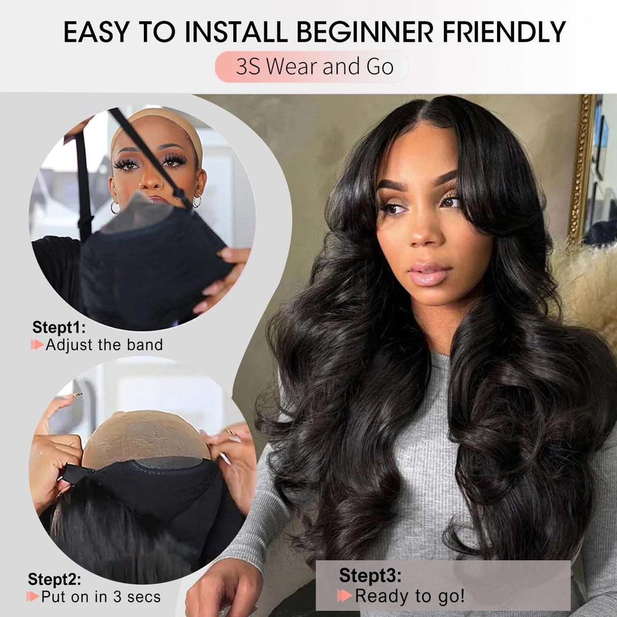 Curtain Bangs Face-Framing 9x6 Glueless Wigs Human Hair Pre Plucked Pre Cut HD Lace 200 Density Loose Body Wave Lace Front Wigs Layered Ready to Wear Wigs Glueless Human Hair for Black Women 18 inch