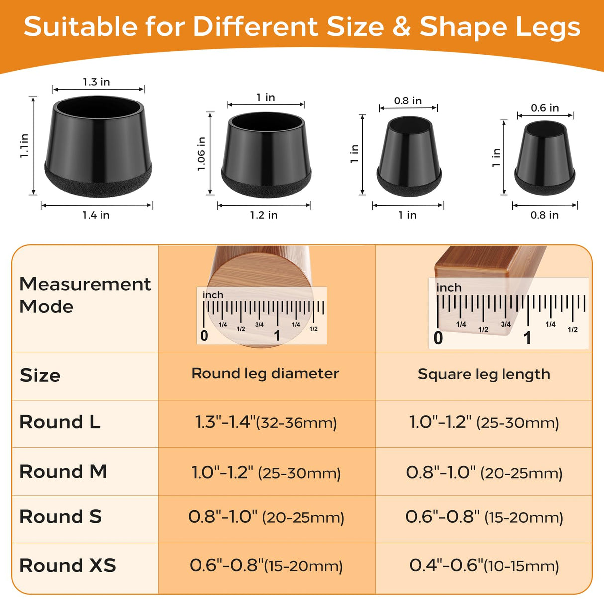 Meldel 24 PCS Silicone Chair Leg Floor Protectors Extra Small(0.6"-0.8") Rubber Felt Furniture Pads Chair Legs Caps/Covers for Hardwood Floors, Tile from Scratches & Reduce Noise - Round, Black