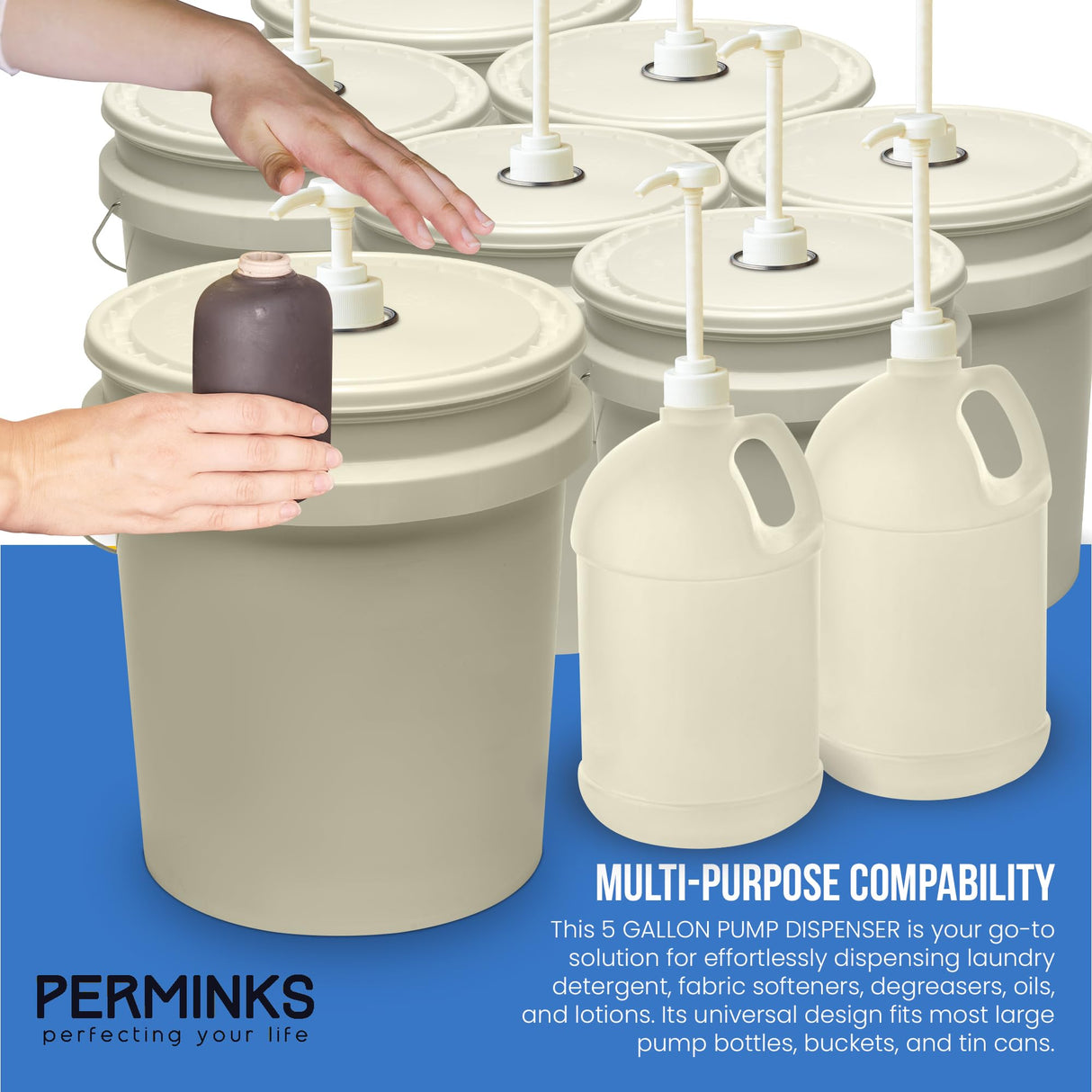 5 Gallon Pump Dispenser - Pump for 5 Gallon Bucket, Jug, Bottle, Large Container - Great for Shampoo & Conditioner, Laundry Detergent, Snow Cone Syrup, Bleach Liquid, Oil & More (Pack of 3)