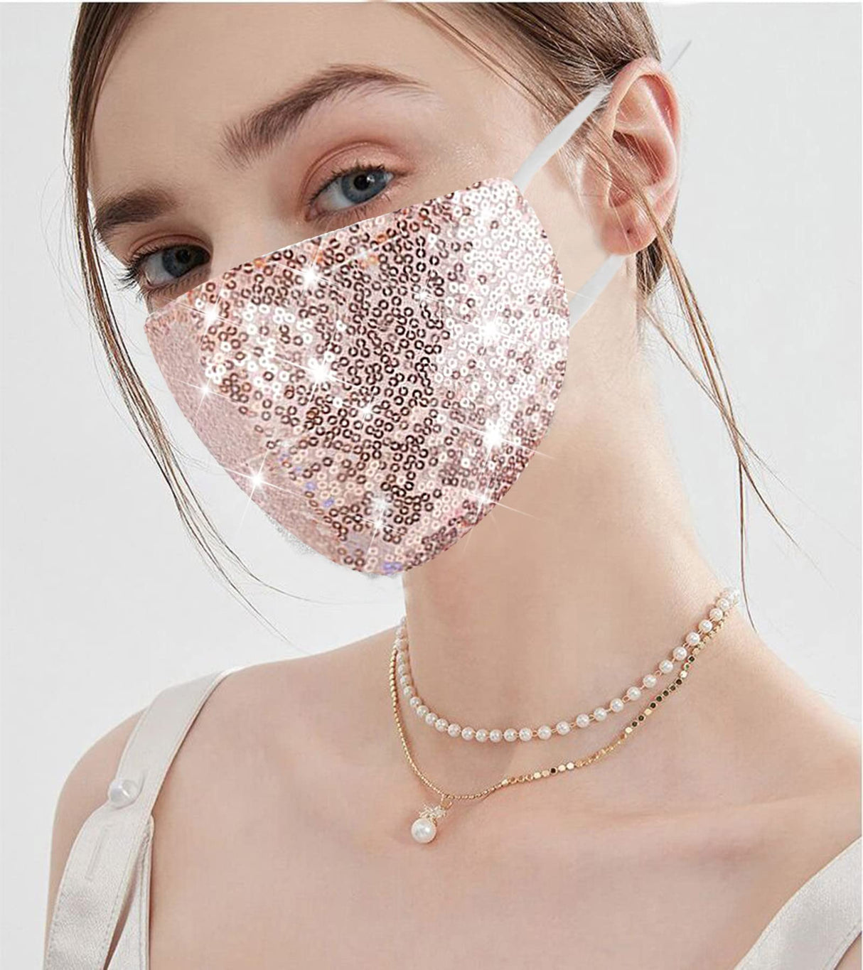 MLGDA Sparkly Sequin Face Cover Glitter Cotton Sequins Masc Masquerade Face Covering (Khaki)