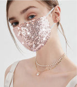 MLGDA Sparkly Sequin Face Cover Glitter Cotton Sequins Masc Masquerade Face Covering (Khaki)