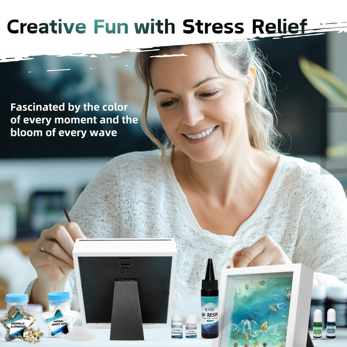 iland Crafts for Adults Women Creative Teen Crafts for Girls Ages 15-18 Great Ocean Resin Art Kit UV Resin Art Projects of DIY Artist Crafting Gifts Unique Gifts for Women on Christmas Romantic