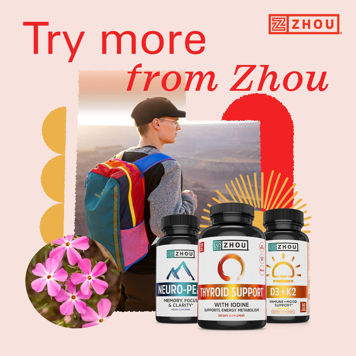 ZHOU Thyroid Support - Thyroid Supplement for Women & Men with Zinc, Iodine, & Selenium, Cellular Energy Thyroid Complex with Ashwagandha, Kelp - 120 Veggie Capsules (Pack of 1)