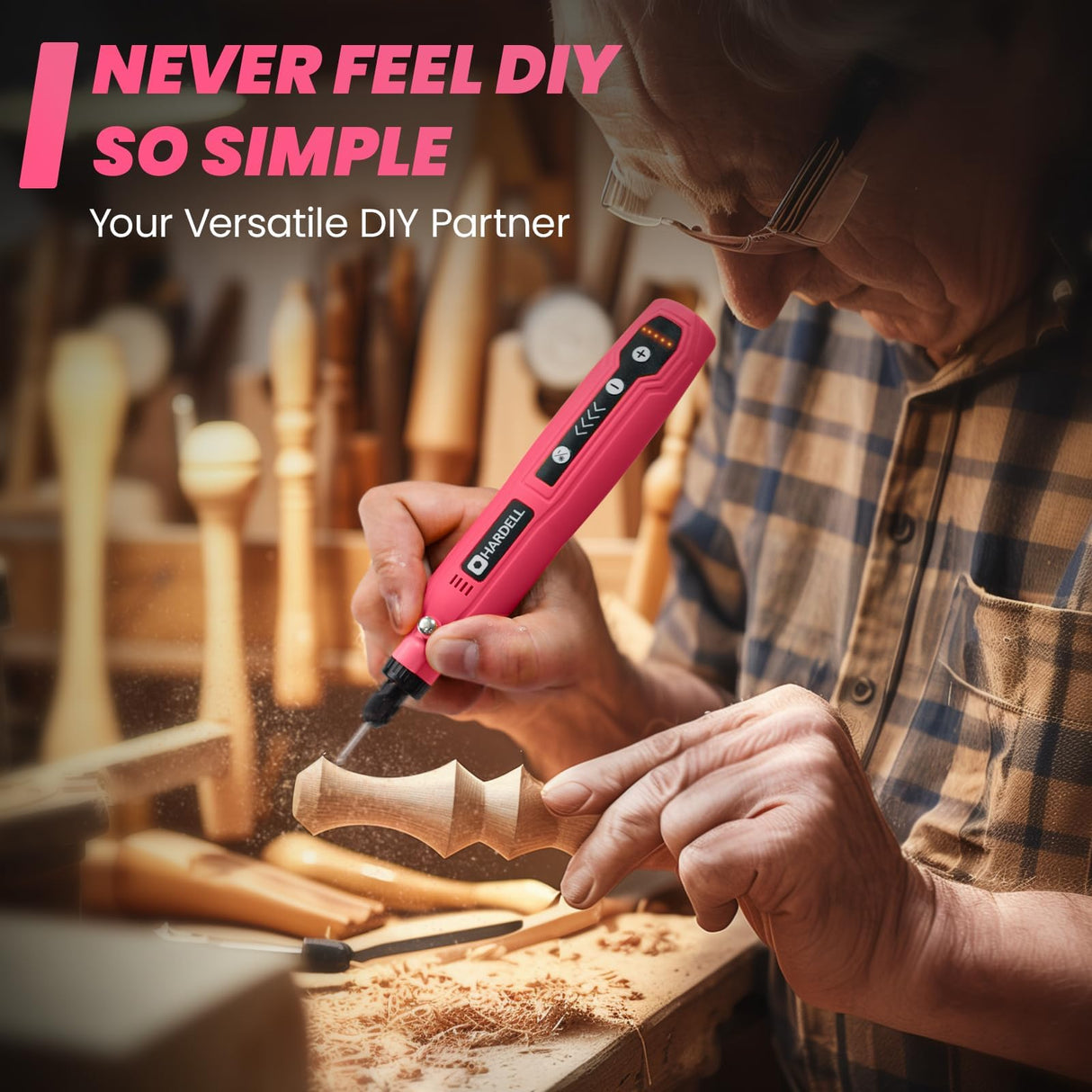 HARDELL Mini Cordless Rotary Tool, 5-Speed 3.7V Rechargeable Rotary Tool Kit with 36Accessories, USB Charging Multi-Purpose DIY Tool for Sanding, Polishing, Drilling, Engraving, Woodworking(Pink 36)