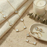 SHINYY Four Leaf Clover Choker Necklace for Women | 18K Gold Plated Lucky 4 Leaf Jewelry | Trendy Gifts (Set, White Gold)