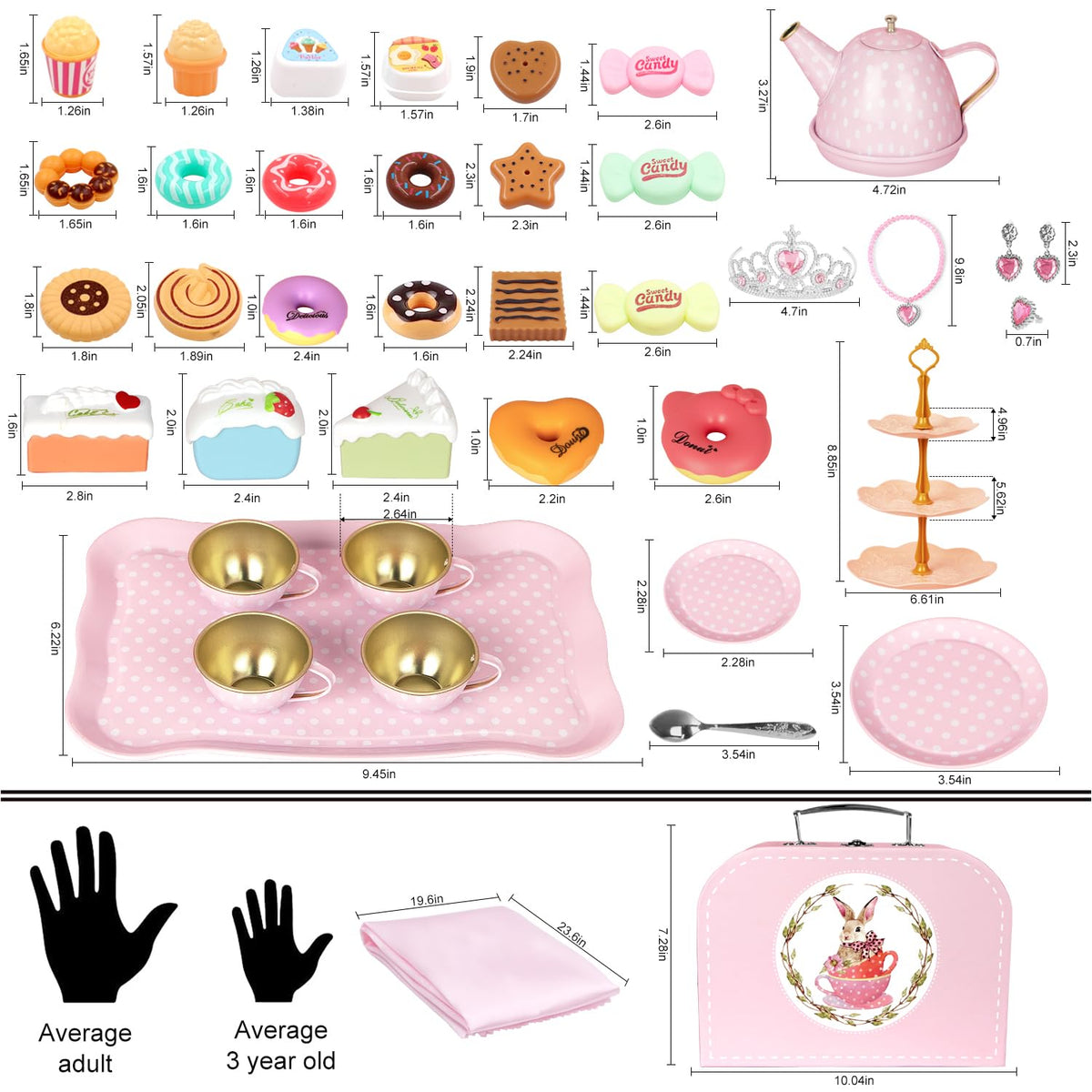 iAOVUEBY Tea Party Set for Little Girls, 49PCS Princess Tea Time Toys Including Tea Set Dessert Carrying Case, Kids Kitchen Pretend Playset, Tea Set for Girls Birthday Toddler Age 3-8, Pink