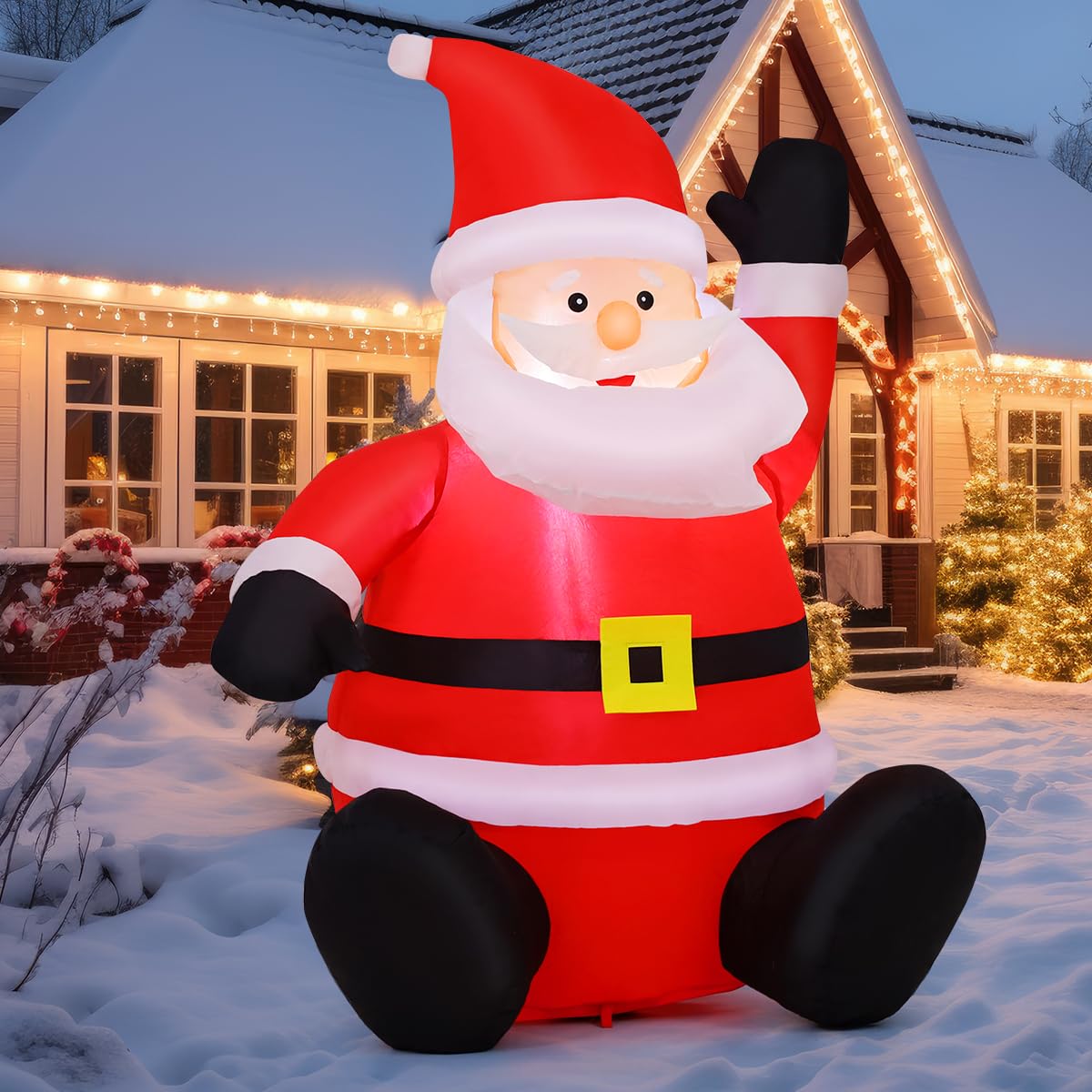 COMIN 4FT Christmas Inflatables Decorations Outdoor Blow Up Santa Claus Inflatable with Built-in LEDs for Yard Lawn Garden