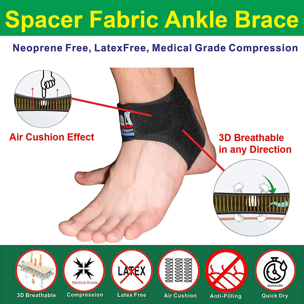 IRUFA, AN-OS-11,3D Breathable Elastic Knit Patented Fabric Adjustable Athletics Achillies Tendon Ankle Wrap, Plantar Fasciitis, Pain Relief for Sprains, Strains, Arthritis and Torn Tendons (L)