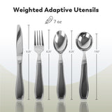 BUNMO Utensils for Elderly, Arthritis, Weak Hand Grip & Handicapped - Convenient Travel Pouch - for Tremors and Parkinsons Patients - Stainless Steel - Eat Independently - Weighted 4 Piece Set