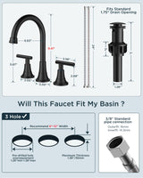 FORIOUS 8 Inch Widespread Bathroom Faucet Black and Gold, 2 Handle Mix Color Rv Matte Black and Brushed Gold Bathroom Sink Faucet 3 Hole, with 360° Rotating Spout, Pop-up Drain, and Supply Line