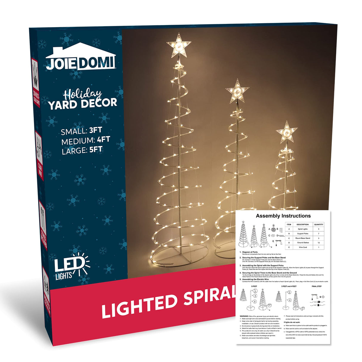 JOIEDOMI 3 Pack Spiral Christmas Tree Lights, 218 LED Outdoor Lighted Tree with Star Topper & Stakes, Christmas Decorations for Yard Porch Patio Garden Holiday Xmas Eve Night Décor, Warm White
