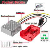 Azocek 18V to 12V Step Down Converter Compatible with Milwaukee 18V Battery Azocek Power Wheel Battery Adapter DC 12V 20A 240W Buck Converter Regulator with 30A Fuse & Wire Terminal