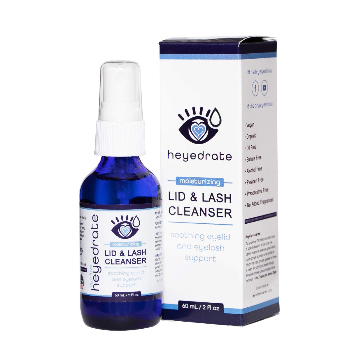 Eye Love Heyedrate Lid and Lash Cleanser Spray – Gentle, Pure Hypochlorous Acid Spray for Eye Irritation - Fast Acting, Soothing Formula - Everyday Eyelid Cleansing Spray 2 Ounce Glass Bottle