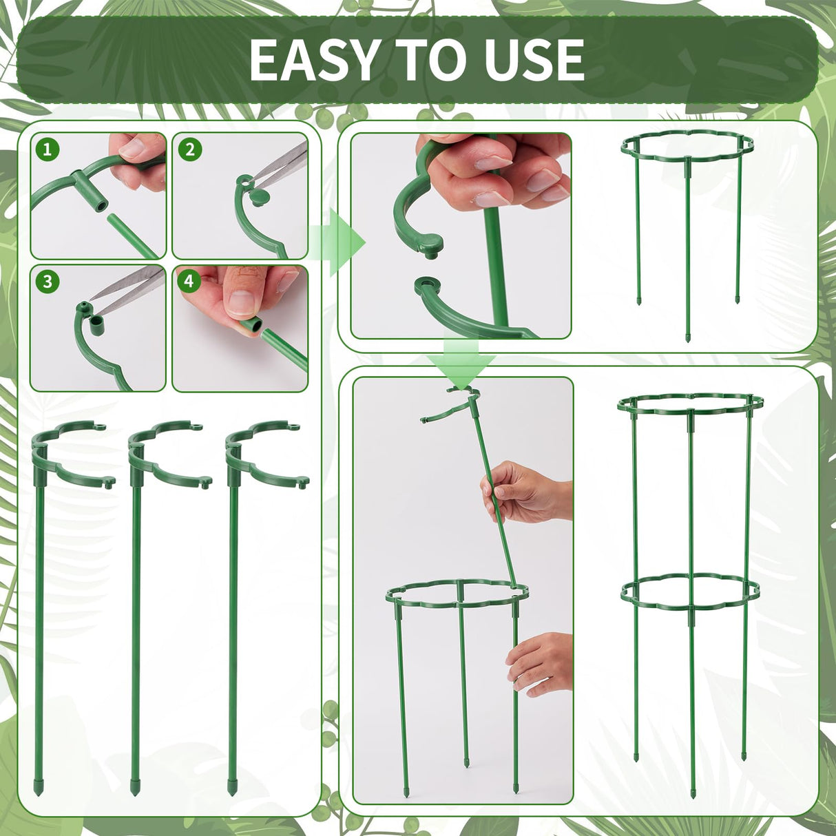 Moiggonoy 36 Pack Plant Support Stakes Sets - Versatile Plant Cages, Stackable Garden Flower Support， Small Plant Stakes for Indoor Plants,Tomato,Monstera, Peony, Hydrangea, Climbing Plants