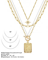 MJartoria Layered Initial Necklaces for Women Trendy, 14K Gold Plated Simple Star Choker Square Letter Pendant Necklace, Paperclip Chain Necklace, Gold Necklaces Jewelry Gifts (Gold, K)