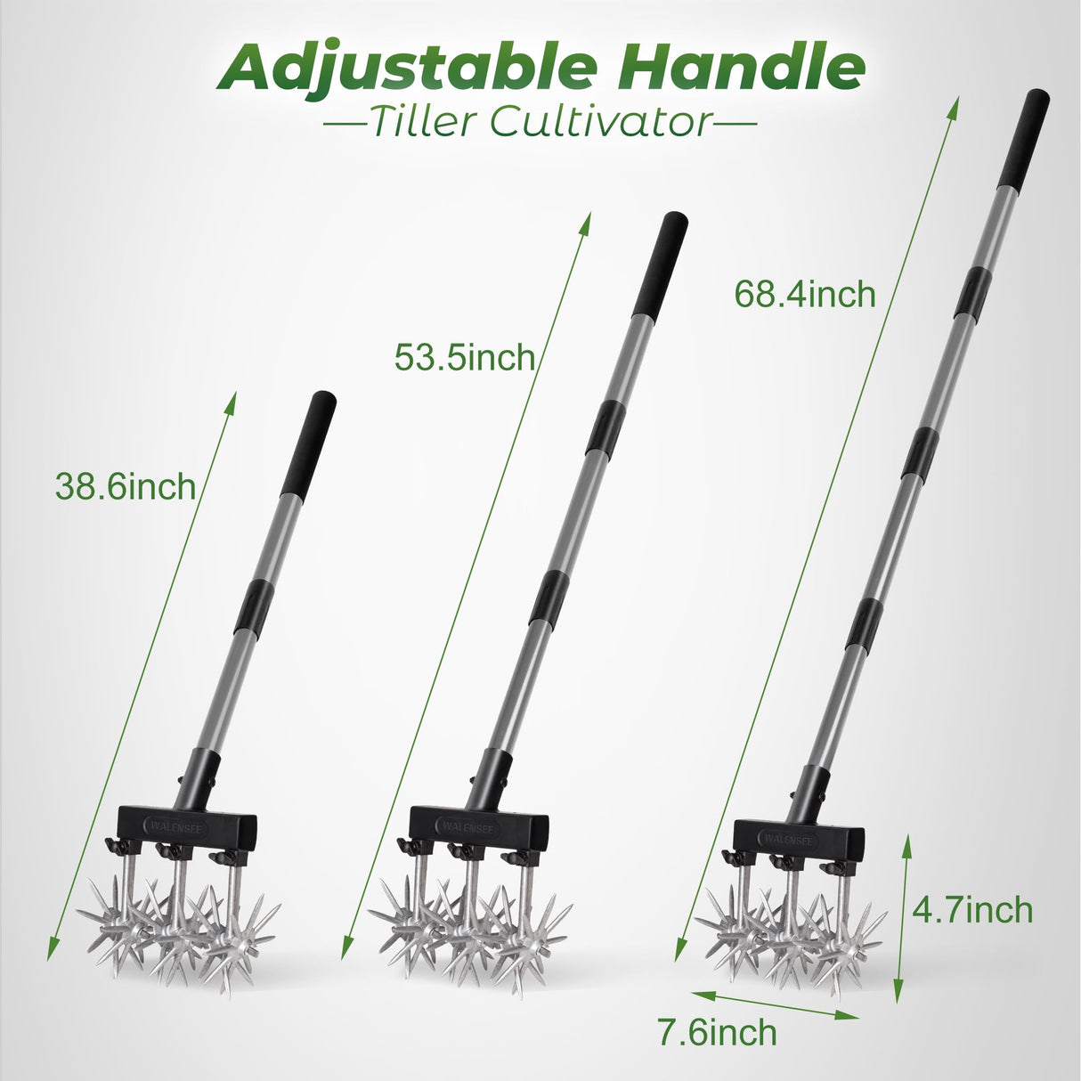 Walensee Rotary Cultivator, Adjustable Hand Tiller for Soil Clod Breaking