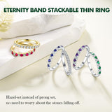 RANDES Blue Sapphire Eternity Rings for Women 925 Sterling Silver September Birthstone Ring Stackable Thin Sapphire Band Ring Size 7