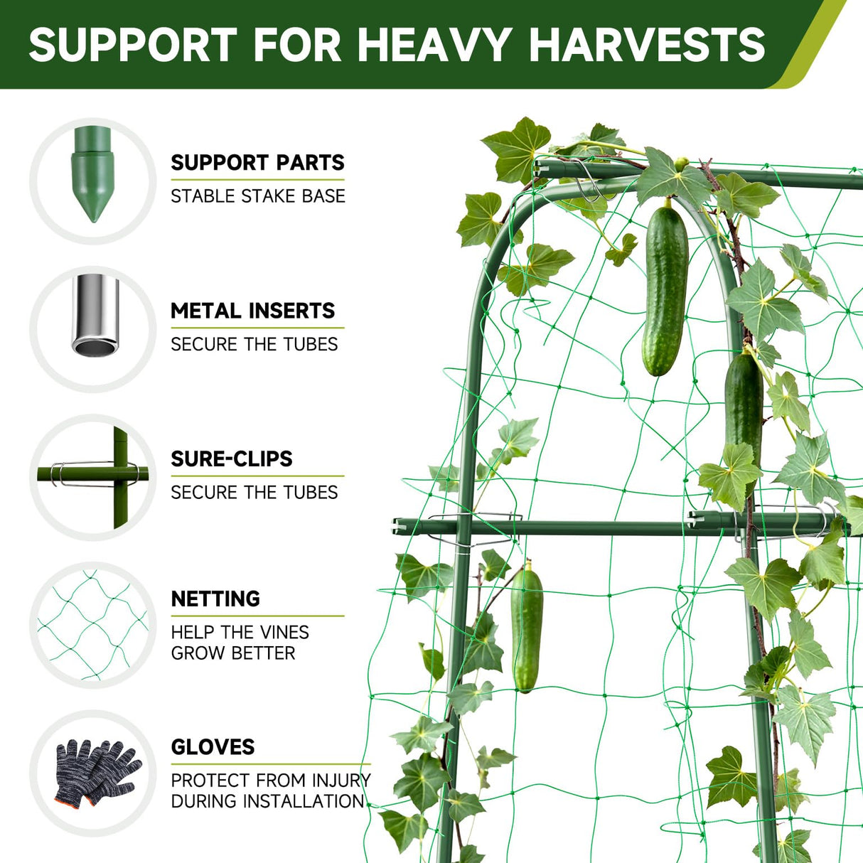 HIRALIY Cucumber Trellis for Climbing Plants, 5.25ft Tall, Green
