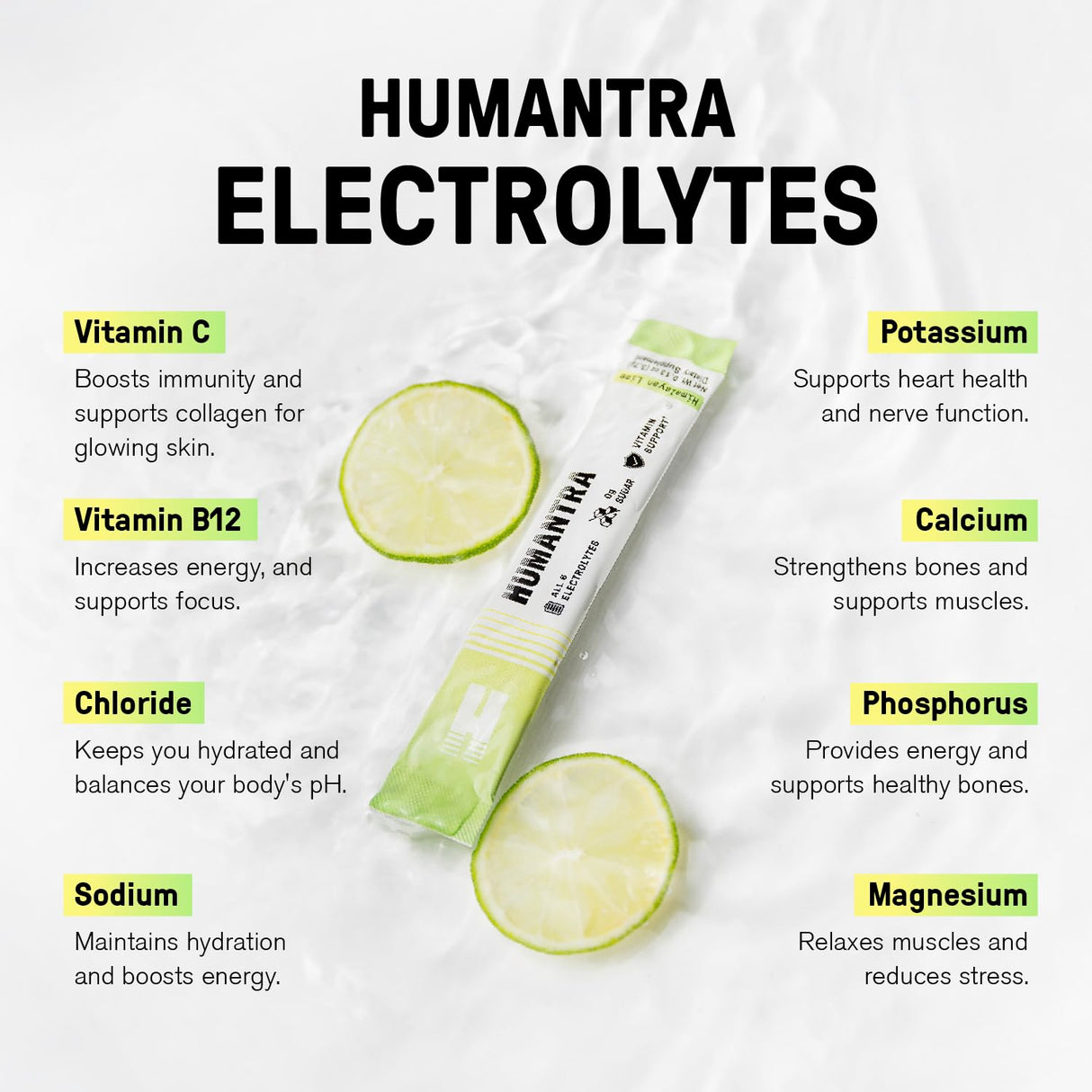 Humantra Himalayan Lime Hydration Packets | Zero Calorie, Zero Sugar Electrolyte Hydration Multiplier w/Essential Minerals, Boost Immune & Metabolic Functions | Electrolytes Powder Immune Support