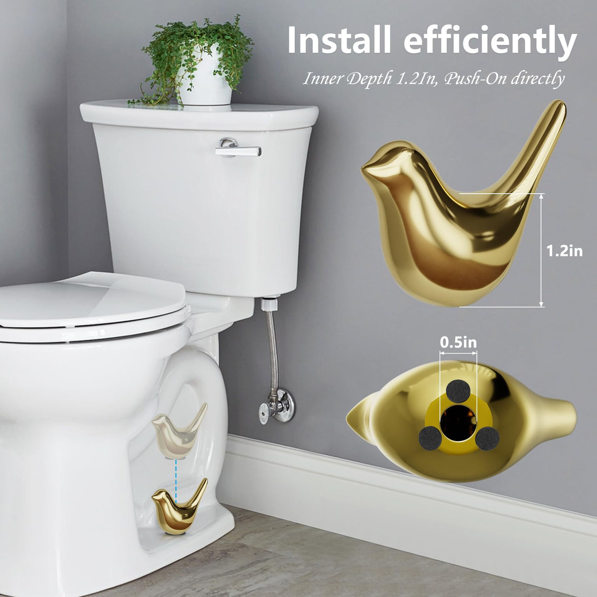 MENNTY 2Packs Ceramic Gold Birds Toilet Bolt Caps & 4Packs Universal Toilet Bolt Covers, Bathroom Decorative Toilet Floor Screw Cover Caps Easy Installation