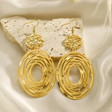 Hpoewre Gold Statement Dangle Earrings, 18K Gold Plated Hollow Out Earrings for Women, Long Dangling Bohemian Earrings, Handmade Trendy Geometric Round or Heart Drop Fish Hook Earring