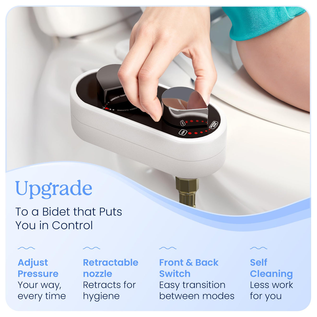 CLEAR REAR Bidet Attachment for Toilet Seat - Non-Electric with Self Cleaning Dual Nozzles, Leak Proof Connectors, Adjustable Water Spray, Rear & Feminine Wash - Hygienic Bathroom Upgrades (Black)