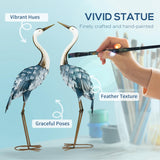 Outsunny Crane Garden Statues, 28.5" & 29" Standing Bird Sculptures, Metal Yard Art Decor for Lawn, Patio, Backyard, Landscape Decoration Set of 2, Blue & White