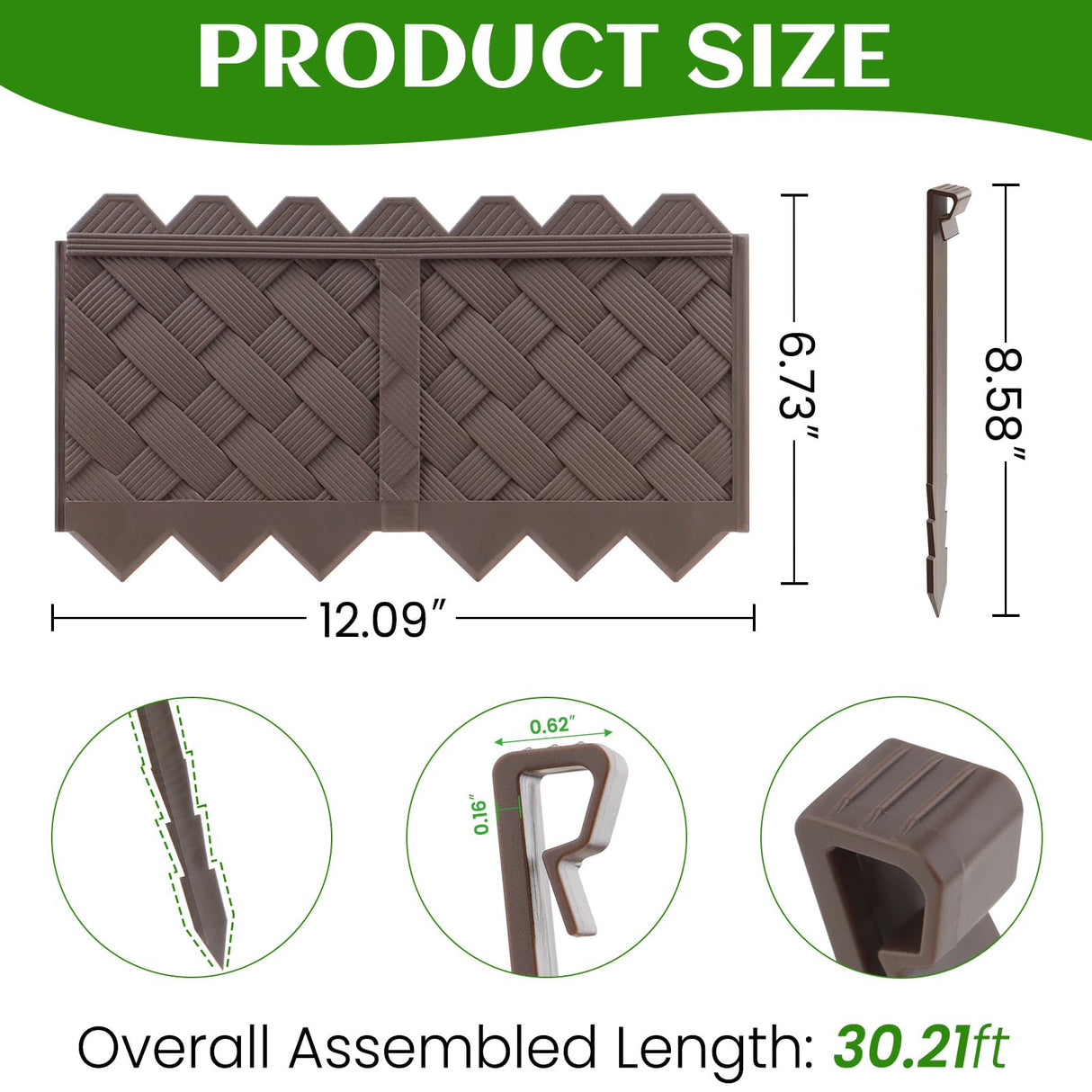 30 Pack (30FT) Weaving Flower Bed Garden Edging Borders, Landscaping Edging