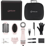 IG INGLAM 4 in 1 Blowout Hair Dryer Brush Set - Negative Ion Detachable Hair Dryer, Volumizer Styler with 2 Brush Heads, Pink