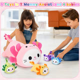 5 PCS Axolotl Cat Plush Stuffed Animal Family-19" Soft Axolotl Cat Plush, Large Mommy Plushies with 4 Baby Kittens Plushies for Kids, Kawaii Plushie Toy Christmas Birthday Gifts for Kids Boys Girls