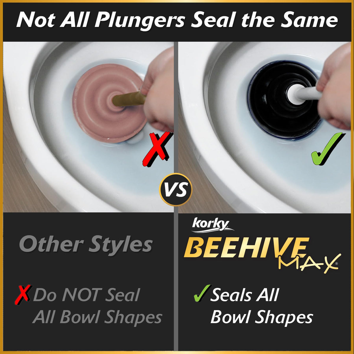 Korky Beehive MAX® Heavy Duty Toilet Plunger - Seals All Bowl Shapes - 96