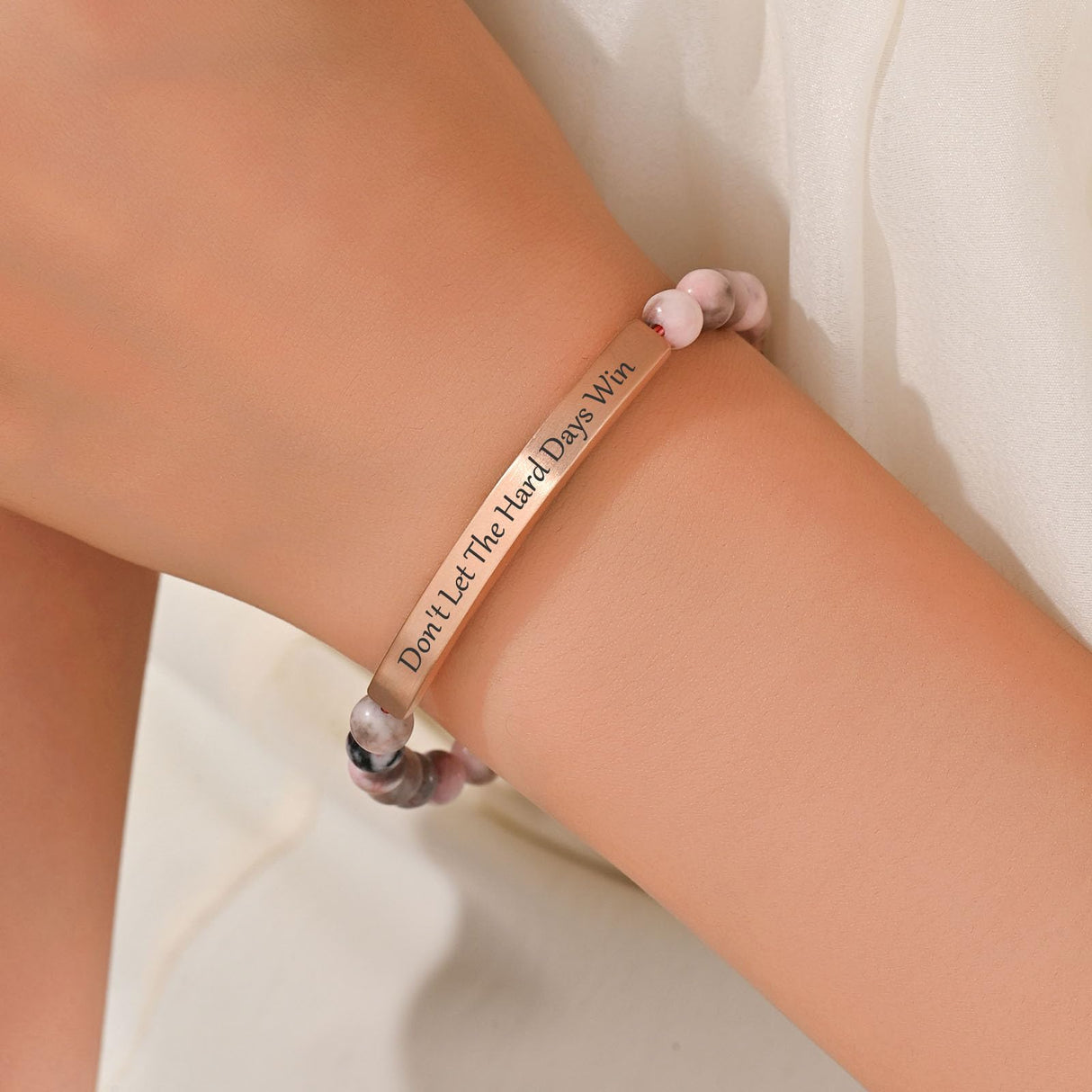 Inspirational Bracelets for Women,18K Gold Plated Christian Bible Verse Faith Jewelry, Religious Jesus Prayer Gift for Mom, Sister, Friend (DON'T LET THE HARD DAYS WIN-Pink Zebra Jasper-Rose Gold)