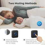 FOVKSUC Wireless Doorbell, Waterproof Door Bell with 60 Chimes, 5 Volume Levels & Mute Mode, Loud Door Bell Ringer Wireless for Home Classroom Office (2 Receiver & 2 Button, Black, U.S. Plug)