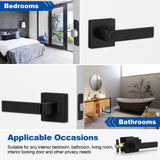 Estmoon 8 Pack Door Handles Black Interior Door Knobs, Keyless Privacy Door Levers with Lock Heavy Duty Door Handle for Bedroom Bathroom